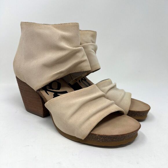 OTBT Patchouli Sandals Tan Leather Gladiator Heel Booties Peep Toe Zip Size 6.5 - Picture 2 of 14